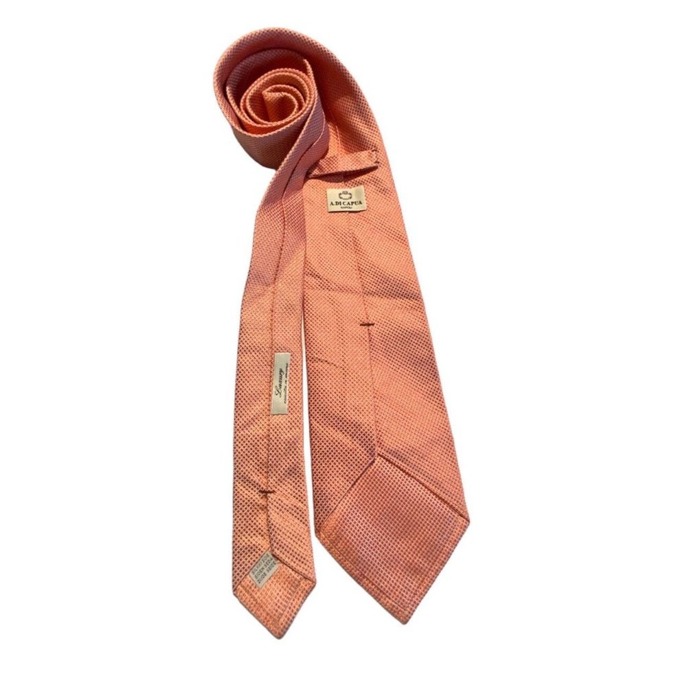 A.DI CAPUA LUXURY Salmon Geometric Silk Tie HANDMADE ITALY 60"/ 4" EC